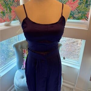 House of Harlow 1960 Purple Satin Matching Wide Leg Set